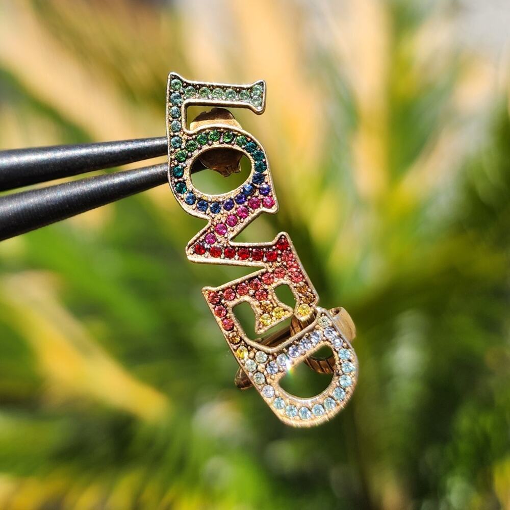 Gucci LOVED Single Ear Cuff Swarovski Crystal Rhinestone Huggie Rainbow Earring